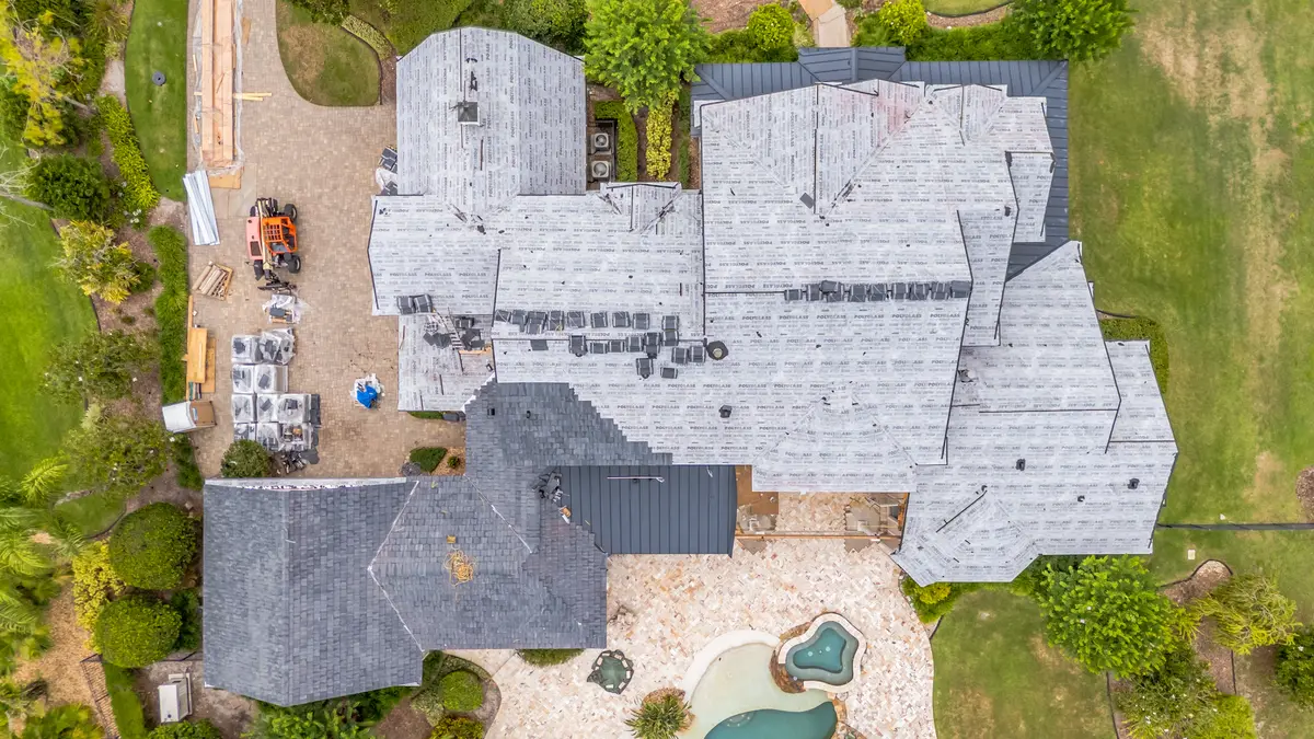 Finished roof seen from above, showing valley and edge detail